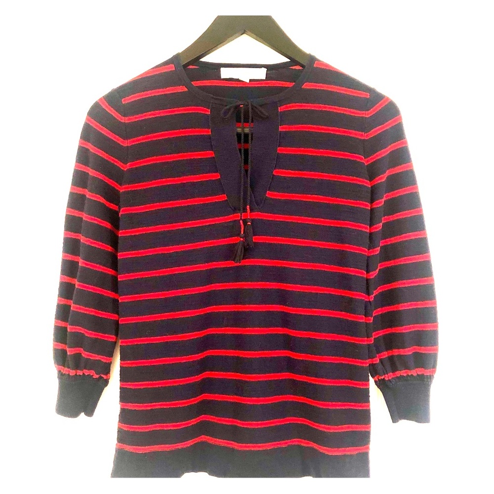 Classic, timeless Ann Taylor navy + red sweater.